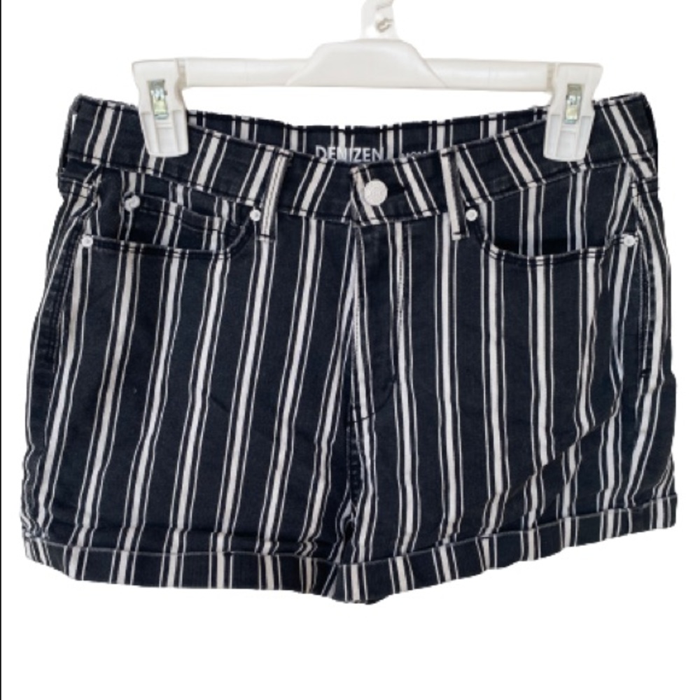 Levi’s Denizen Black and White Striped Jean Mom Shorts